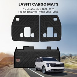 LASFIT Cargo Mats & Backrest Mats for Kia Carnival 2026 2025 2024 2023 2022 / Kia Carnival Hybrid 2026 2025, All Weather TPE Custom Fit Car Trunk Mats Cargo Liners, Black