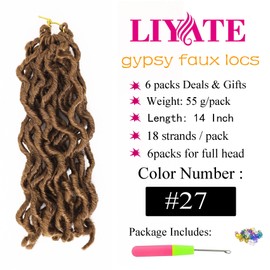 14 Inch Wavy Gypsy Locs Crochet Hair 6 Packs Blonde Goddess Faux Locs Crochet hair African Roots Synthetic Braiding Hair Extensions for Black Women, 27#