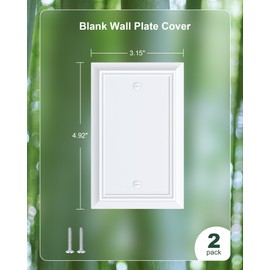2-Pack Single Blank Wall Plate, Durable Natural Bamboo Fiber Wall Plate Cover,Pure White 1 Gang Wall Plate for Unused Outlets/Switches, Corrosion Resistant