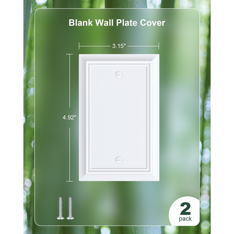 2-Pack Single Blank Wall Plate, Durable Natural Bamboo Fiber Wall