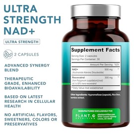 Suplemento NAD de alta pureza (500 mg de 95% de NAD Pura Plus) con resveratrol - NMN y ribósido de nicotinamida alternativa para energía, antienvejeci