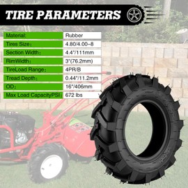 Hsupawa 2 PCS 4.80/4.00-8 Tiller Tires Tubeless, 4.80x4.00-8" Turf Lawn Garden Tires for Tractor Tillers Golf Cart Most Garden Lawn Mower Tires