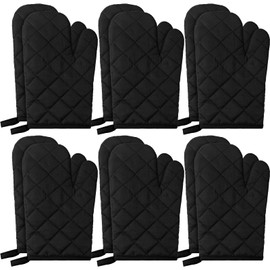 6 Pairs Heat Resistant Oven Mitts Kitchen Oven Gloves 11 Inch Long Quilted Cotton Polyester Kitchen Gloves for Cooking, Baking, Grilling BBQ (Black)