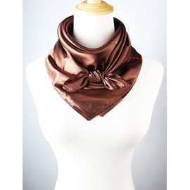 vabovin Women's Solid Stain Charmeuse Neckerchief 35" Square Neck Scarf Headscarf (Coffee)