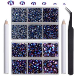 NCB Hotfix Iron on 8000pcs Crystal Rhinestones Round Gem for Crafts Decoration DIY Jewelry Making with a Tweezers and 2 Picking pens (Amethyst AB, 6Sizes SS4-SS30)