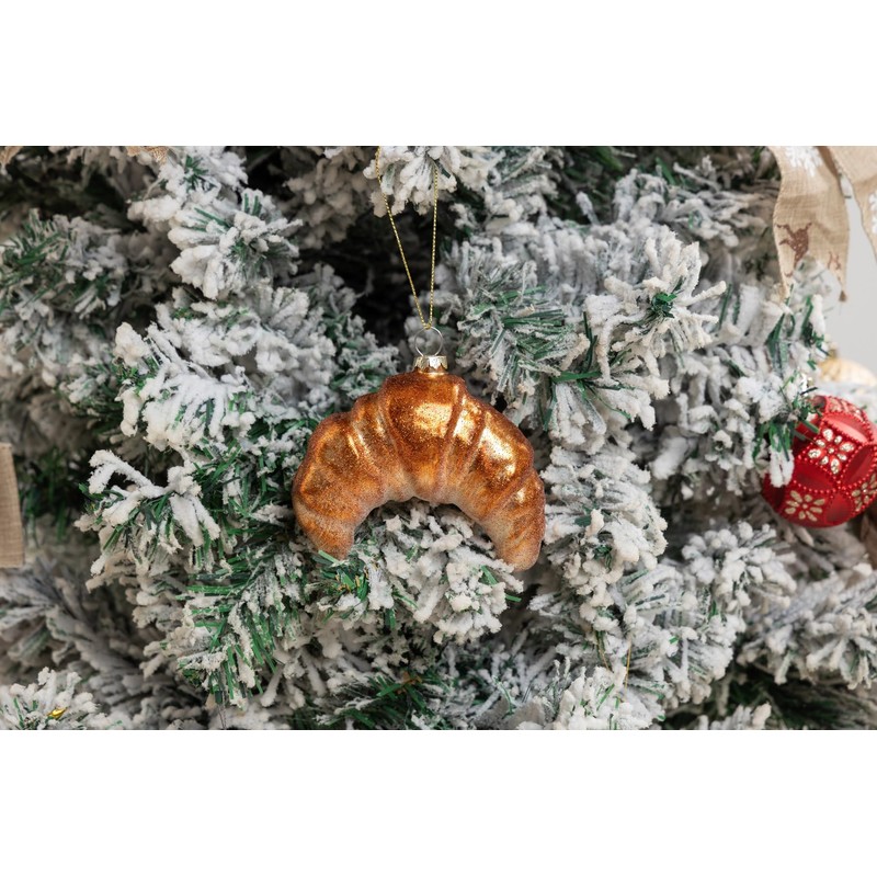 2 Count Hand Blown Glass Croissant Bread Christmas Ornaments for