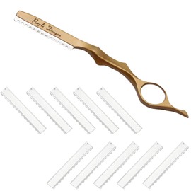 vesaneae Hair Thinning Razor Set, Professional Hair Styling Thinning Razor, Hair Cutting Texturing Razor with 10 Pcs Replacement Spare Blades for Salon Home (Gold)