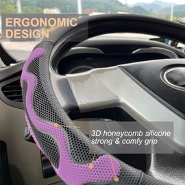 PINCTROT XL Size 17.5-18 Inch Comfy Grip Steering Wheel Cover for Semi Truck, Fits RV, Big Rig Trucker, 18 Wheeler and Classic Cars, Anti-Slip Design 17.5-18 Inch(Silicone Purple)
