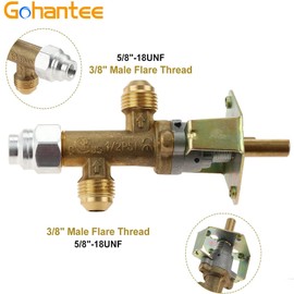 gohantee LPG Safety Control Valve Kit, Low Pressure Propane Flame Failure Safety Control Valve 5/8”-18UNF (3/8" Flare Inlet & Outlet) with Thermocouple Knob Switch Kit for Propane Fire Pit, Fireplace