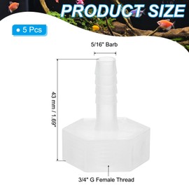 PATIKIL 5 Pack Plastic Hose Barb Fitting, 5/16" Barb x 3/4" G Female Thread Adapter Connector Pipe Fitting for Water Liquid Air Gas Fuel