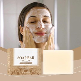 2pcs Beef Tallow Skin Care Soap - Tallow Soap Bar - Deep Cleaning Unscented for Face,Body,Hand,Leg - Grass Fed Beef - Women,Men Daily Care Use