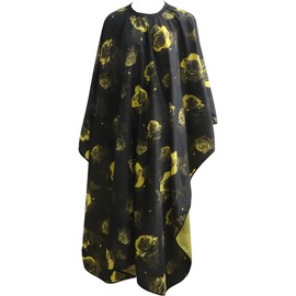 HOMSFOU Delantal de Peluquería Estampado Floral Amarillo de Poliéster Corte y Teñido, Fácil de Limpiar, No Pega Cabello, Transpirable