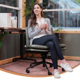 NYPOT Criss Cross Chair with Wheels - Wide Armless Chair for Cross Legged Sitting - Adjustable Swivel Office Desk Seat - Rocking Comfort for Home or Work, Grey PU Leather