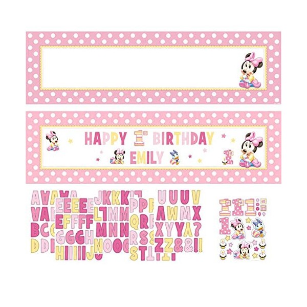 Minnie Mouse First Birthday Customizable Giant Banner Birthday Baby Shower 65 Inches by 20 Inches Huge