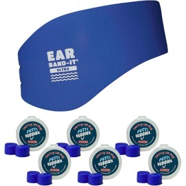 Ear Band-It Swimming Headband with Putty Buddies earplugs (6 Pair) Doctor Recommended Medium (Ages 4-9) Blue