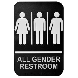 TableCraft 695652 Gender Neutral Sign, ADA Compliant Braille, Plastic Polystyrene, Self-Adhesive Backing, Raised Symbols and Text, Black Background with White Text, 6 x 9 Inches