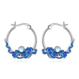 VONALA Cloud 925 Sterling Silver Hoop Earrings Blue Moonstone Jewelry Gift for Women Birthday Christmas