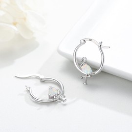 Cuoka Flamingo Earrings 925 Sterling Silver Flamingo Hoop Huggie Earrings Opal Flamingo Animal Round Hoop Earrings Jewelry for Women