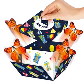 FETTIPOP DIY Butterfly Explosion Gift Box (Deep Blue) DIY 7.1x5.5x4.3 inches, Surprise Flying Butterfly Box for Birthday, Party, Any Occasion
