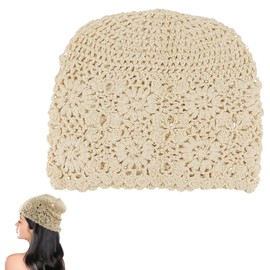 FERCAISH Women's Crochet Hat, Crochet Baggy Hat, Beanie Hat, Women's Hollow Out Knitted Hat for Head Circumference Spring Summer Autumn (Beige), blue, M