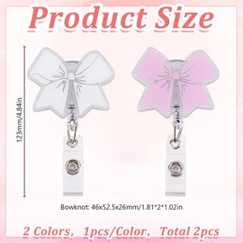 HOBBIESAY 2Pcs Pink White Bow Badge Reel Cute Bow Badge Clips Bowknot ID Badges Accessories Bowknot Name Tag Clips for Work ID Nurse Lanyards Office DIY Craft Decoration