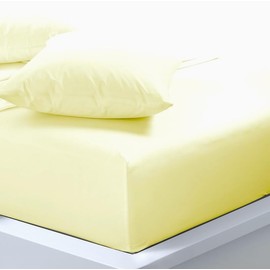 Fitted Sheet Double size Lemon Soft, Deep Pocket, Wrinkle Free, Easy Care Poly Cotton (D lemon)