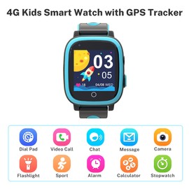 4G Kids Smart Watch Boys,GPS Watch for Kids with Video Call Voice Chat Alarm SOS Camera Pedometer Stopwatch Caculator Flashlight Smart Watch for Kid Age 5-12