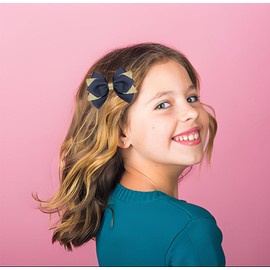 Koolgil 4-inch Glitter Hair Bow Clips Girls Sparkly Ribbon Bow Cheer Barrettes Alligator Hairpins for Baby Girls, Toddler, Kids and Teens Accessories Gift Set of 2 (Navy Blue)