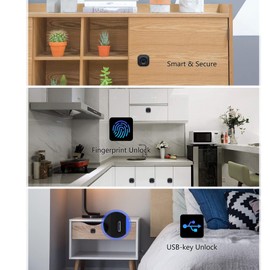 Fingerprint Cabinet Lock, 0.5 Seconds Quick Unlock, Child Lock, Drawer Lock, Embedded Hidden Filing Cabinet Lock, Intelligent Furniture (Black)