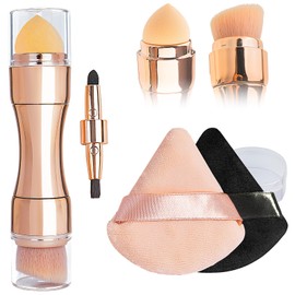 kullder 4 in 1 Makeup Brush Travel Makeup Brushes Blend Sponge, Eyebrow, Eyeshadow & Blush Brushes for Foundation Concealer Double Ended Makeup Brush with Powder Puff Women Ideal Gifts