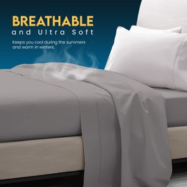 Sunshine Comforts Egyptian Cotton Flat Sheets Breathable, Anti Wrinkle, Shrink and Fade Resistant 200 Thread Count Bed Sheets Double Bedding & Linen- Grey Bedding Double 240 x 254cm Double Flat Sheet