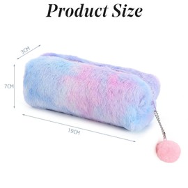 2 Plush Pencil Cases, Cute Rainbow Pencil Case, Soft Pencil Bag?Large Capacity Stationery Storage Bag, Girly Stationery Pen Case, Children Plush Pen Case (Pink, Purple)