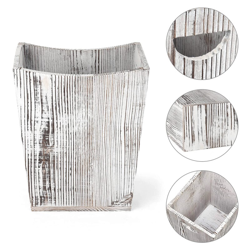 ETELI Wood Wastebasket Small Trash Can Rustic Wooden Garbage Storage
