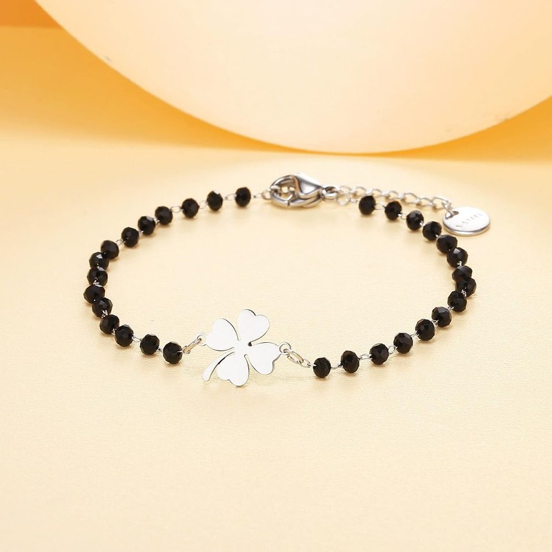 Dtja Clover Ball Beads Bracelet for Women Stainless Steel Luck