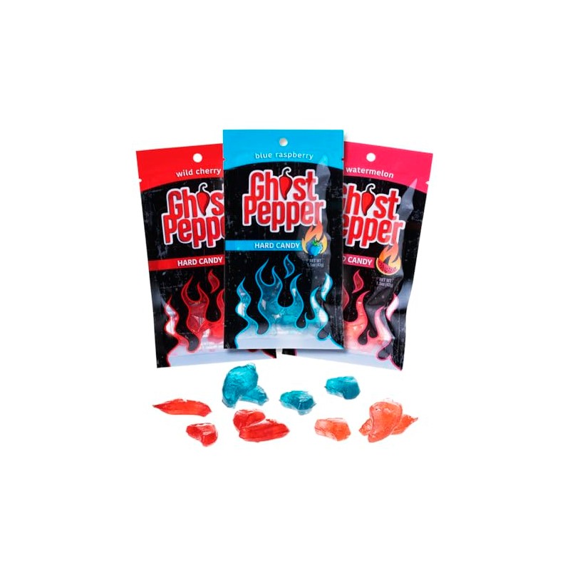 Ghost Pepper Hard Candy (3-Pack) - Watermelon, Blue Raspberry, and