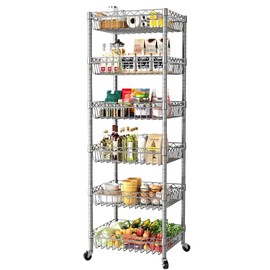 SINGAYE Shelf Storage Wire Shelving：Shelves Rack Standing Units with Wheels Closet Organizers Metal Pantry Kitchen Laundry Room Adjustable 13.5" D x 13.5" W x 63" H Silver