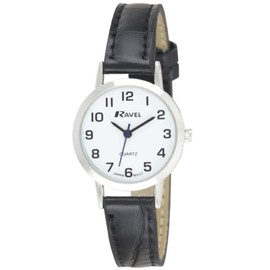 Ravel - Womens Traditional Watch with Clear Numeral Dial - Silver Tone/Black