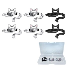 Pack of 6 Crochet Rings for Crochet, Adjustable Knitting Loop Crochet Ring, Knitting Crochet Loop Rings for Fingers, Cat Open Crochet Ring Holder Accessories