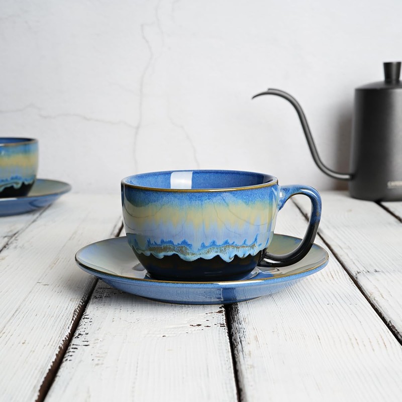 Bosmarlin Ceramic Cappuccino Cup and Saucer Set of 2, 10