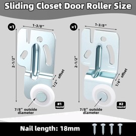 HCEWSBFD 2 Pcs Closet Sliding Door Hardware Wardrobe Roller Kit Wardrobe Wheels Replacement with 4 Screws for Top Hung Bypass Sliding Closet Doors Kitchen Doors, Including 1/4" and 1/2 Inch Thick