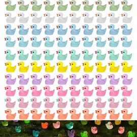 Mini Ducks Pack of 100, 10 Colours, Mini Luminous Duck, Mini Ducks Resin, Small Ducks for Aquarium, Dollhouse, DIY Deliveries, Pot Decoration and Miniature Landscape Gardens (Luminous Style)