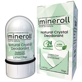 Mineroll Natural Crystal Deodorant Stone, Vegan & Cruelty-Free Deodorant for Women and Men, Unscented, 24 Hour Protection, Non-Staining, No White Marks