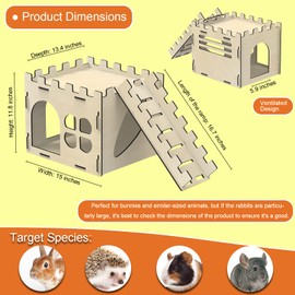 HIIMALEX Extra Large Sturdy Bunny Castle Hideout for Indoor Rabbits Play House with Stairs Round Edges Detachable Habitats for Rabbit Guinea Pig Chinchilla Hedgehog