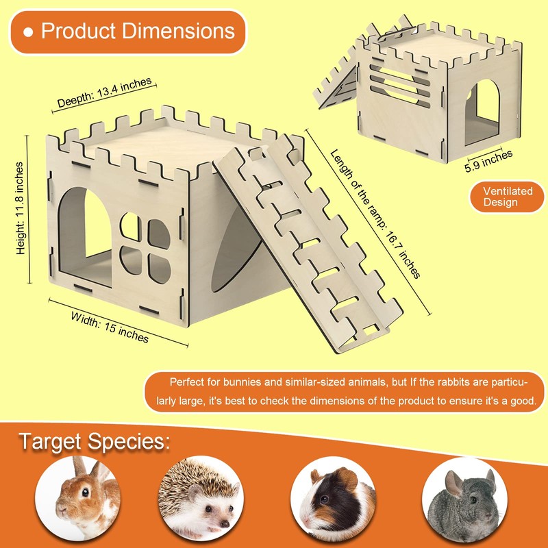 HIIMALEX Extra Large Sturdy Bunny Castle Hideout for Indoor Rabbits
