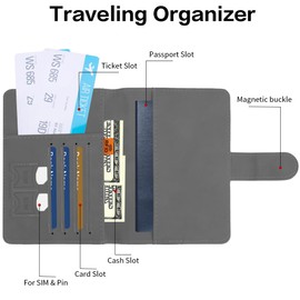 Passport Holder for Travel, Passport Cover Wallet, Premium PU Leather Passport Book Card Holder Case for Women Men, Waterproof RFID Blocking Flying Travelling Essentials Vacation Must Haves, Grey