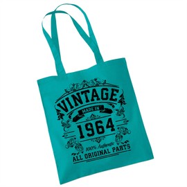 Bang Tidy Clothing 60th Birthday Gifts for Women Men Vintage Original Parts 1964 Funny Tote Bags Present Emrld
