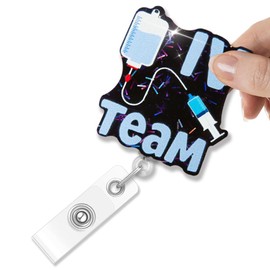 Msticey IV Team Retractable Badge Holder, Funny Badge Reel Gifts for Intravenous Infusion Nurse, IV Therapy Gifts for Vascular Access Nurse Infusion Clinic VAT Team, PICC ICU Nurses Week Gifts
