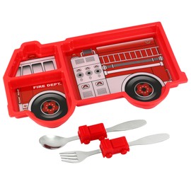 KidsFunwares Funwares Fire Engine Kids' Dinnerware Set: Durable, Divided Plate, Ideal for Picky Eaters, Educational Mealtime, Easy Cleaning, Gift For Toddlers