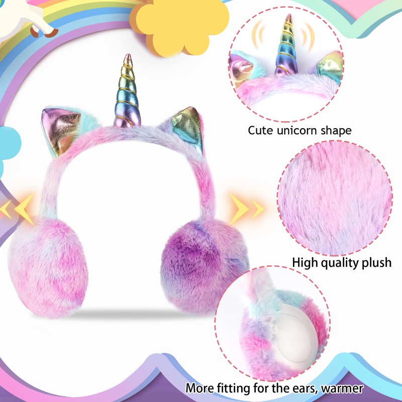 Unicorn Earmuffs for Kids, Foldable Ear Muffs Cute Winter Warm