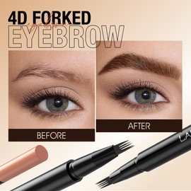 Eyebrow Pencil - Tattoo Eyebrow Pen with Fork Tip Long-lasting Waterproof Eyebrow Pen and Smudgeproof Brow Pen for Naturally Defined Eyebrows (Black)